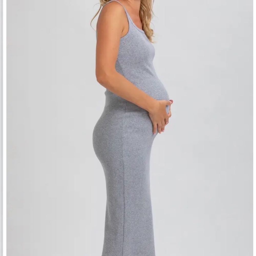 Pietro Brunelli Rib Light Gray Midi Maternity Dress
